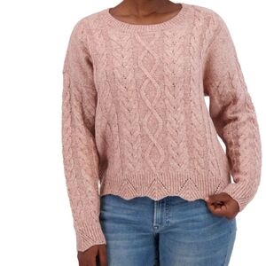 New Lucky Brand Women's Size M Scalloped Cable Knit Sweater Pink